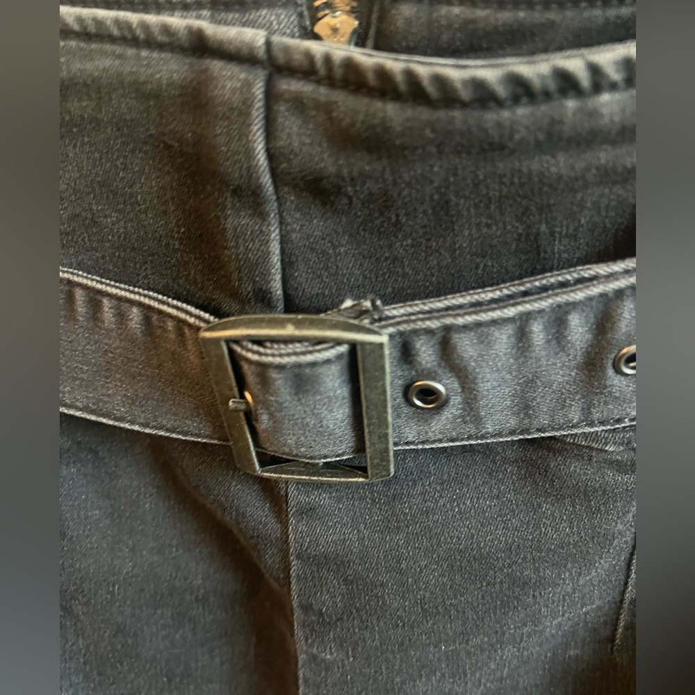 Free People Black Belted Denim Mini Skirt High‎ Waisted Faded Wash Size 2 - Picture 2 of 5